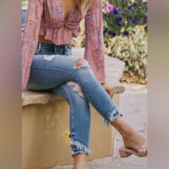 KanCan Nala Mid Rise Skinny Jeans Distressed Raw Hem Ankle Length Size 31 - Picture 1 of 7